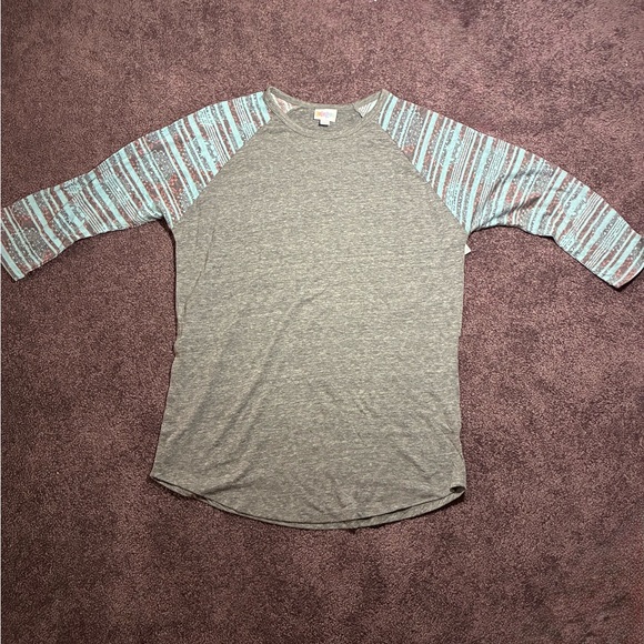 LuLaRoe Tops - LuLaRoe Gray and Blue Striped Sleeve Men's Shirt